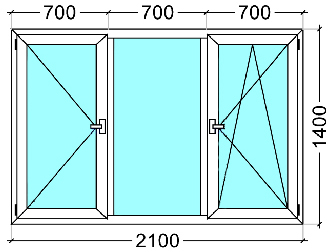 Трехстворчатое окно 2100х1400
