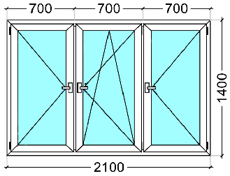 Трехстворчатое окно 2100х1400